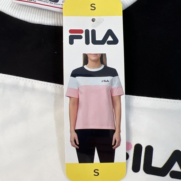 Fila Womens Short Sleeve Crew Neck Jersey Tee Pink White Black Small - Picture 4 of 9